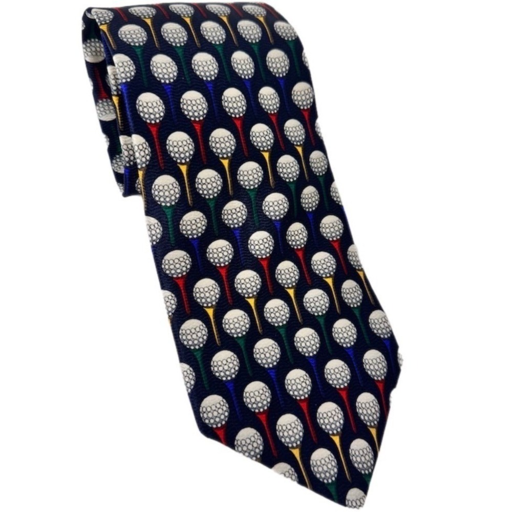 Payne VTG Stewart‎ Necktie Men OS Navy Blue Golf Ball Tee Novelty Silk USA Made